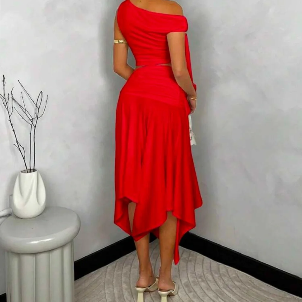 Red One-Shoulder Two-Piece Set - Picture 2 of 2